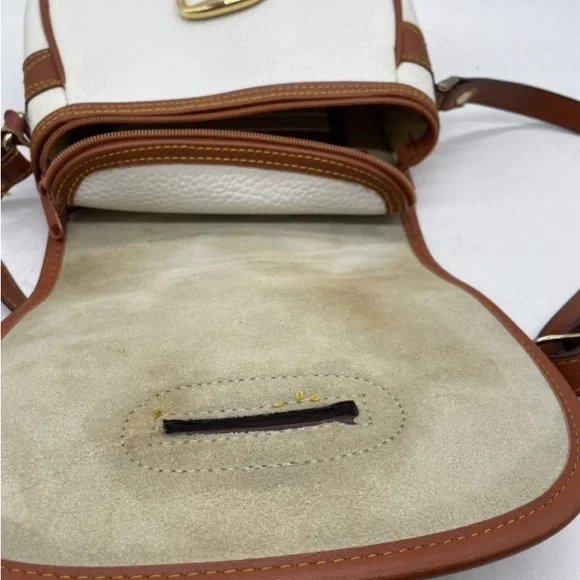 Dooney & Bourke Womens White Brown Leather Inner Divider Zipper Crossbody Bag - Picture 3 of 4